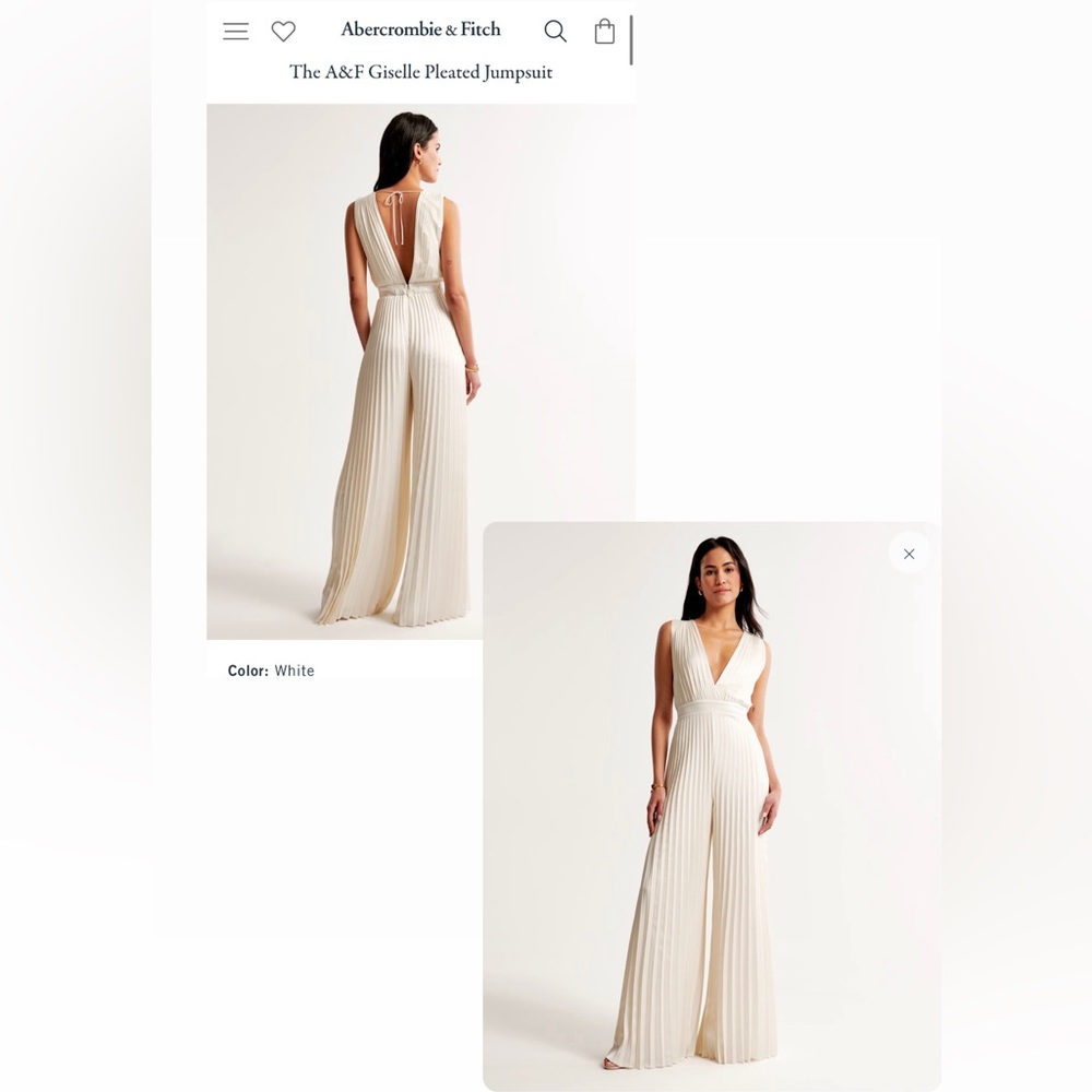 Abercrombie & Fitch Giselle Pleated Jumpsuit in white size small